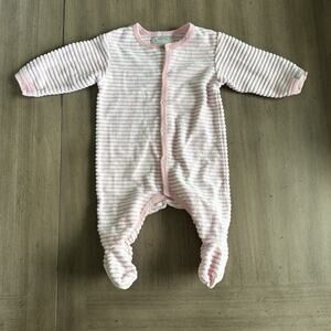 Coccoli Pink White Stripe Velour Snap Front Footie-1 Mo Girls